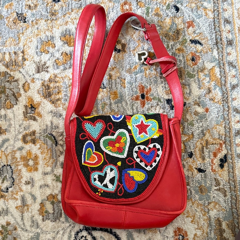 Brighton beaded Colorful Heart-Patterned Red Shoulder Bag